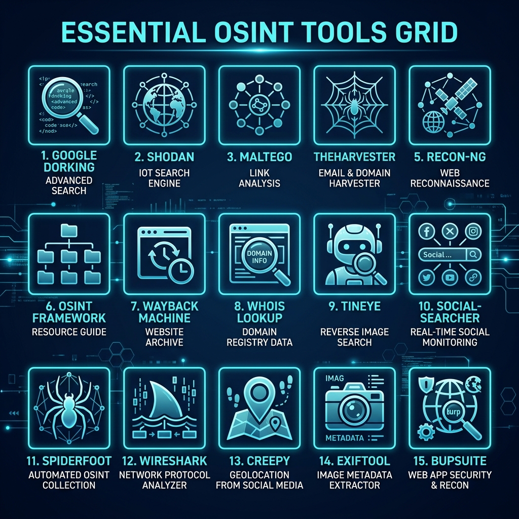 Top 15 OSINT tools grid 2026